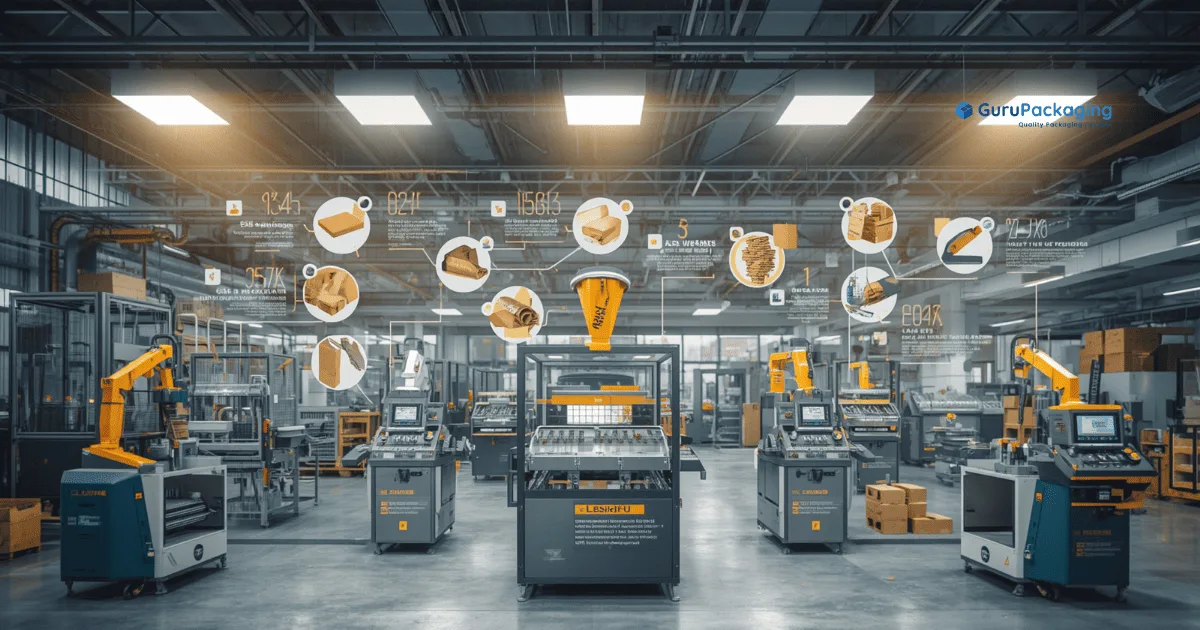 A modern packaging plant floor with printing and converting machines.